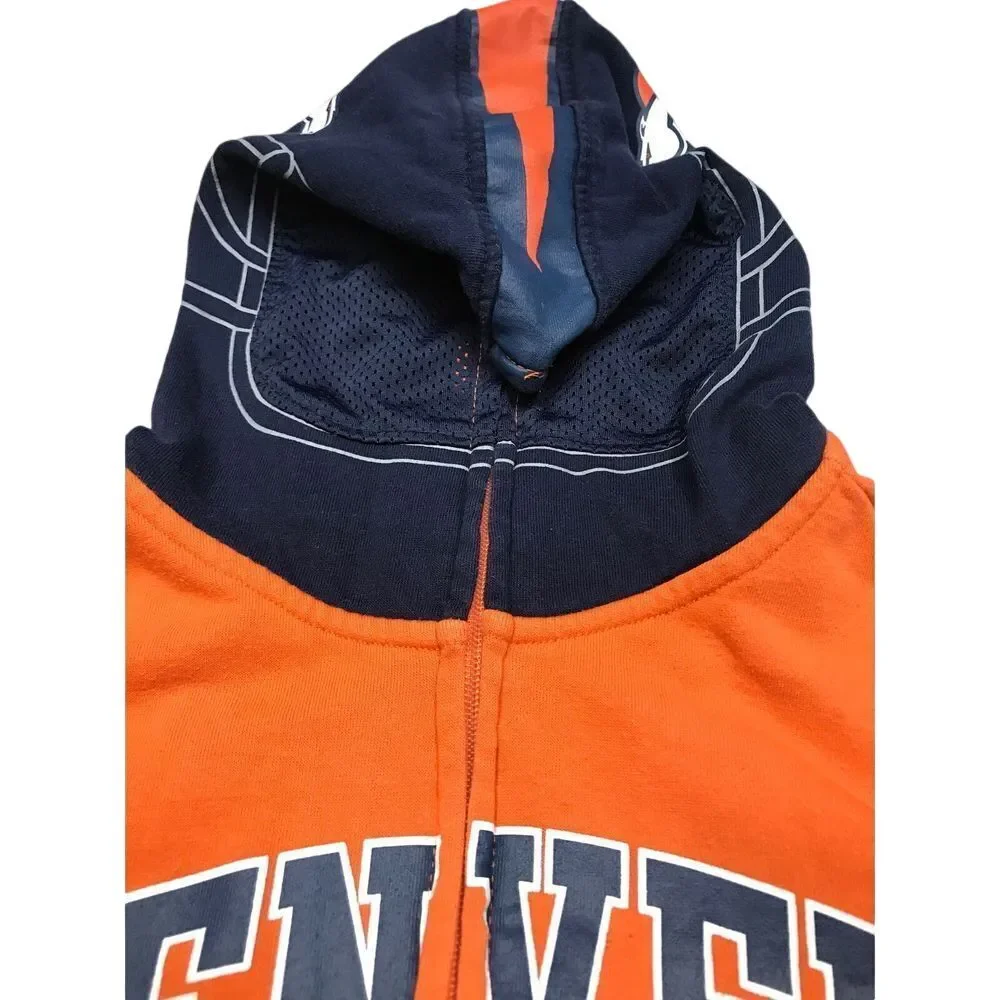 NFL Team Apparel Full zip hooded Jacket Blue Orange Denver Broncos youth size Lg
